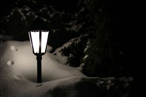 Lantern Winter Darkness Snow Snowfall Light Dark