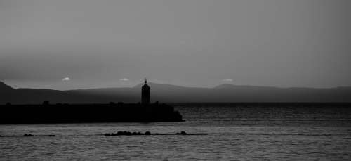 Lighthouse Ocean Blackandwhite Sea Water Sunset