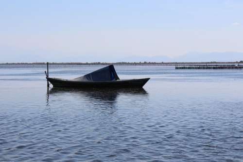 Messolonghi Greece Fishing Boat Boat Reflection