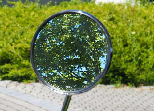 Mirror Vespa Roller Retro Perspective Tree Hedge