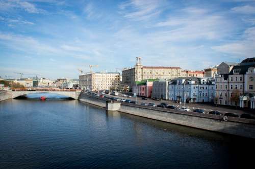 Moscow Bridge Quay River Russia City Architecture