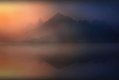 Mountain Lake Mist Sunrise Foggy Nature Landscape