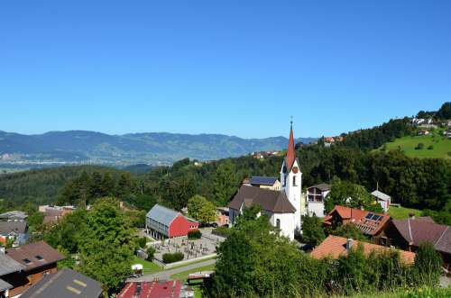 Mountain Church Village Austria Sky