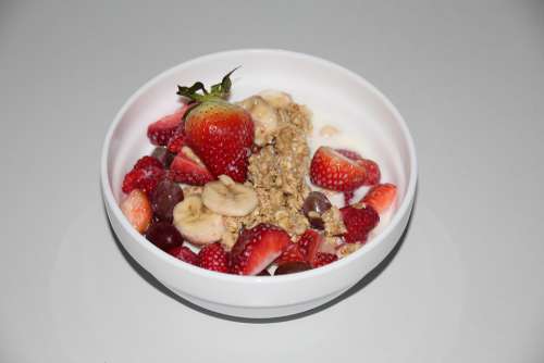 Muesli Strawberries Grapes Coconut Bowl Breakfast