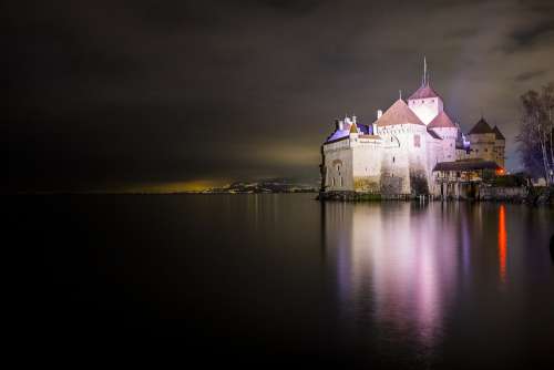 Night Castle Lake Fortress Color