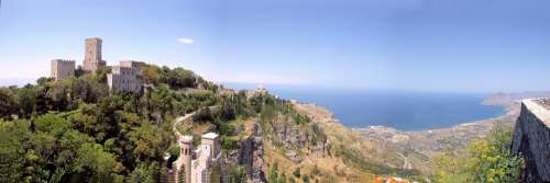 Panorama Landscape Mountains Sky Castle Sicily