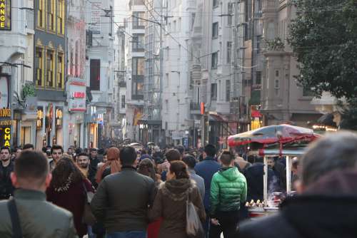 People The Crowd Taksim Istiklal Street Istanbul