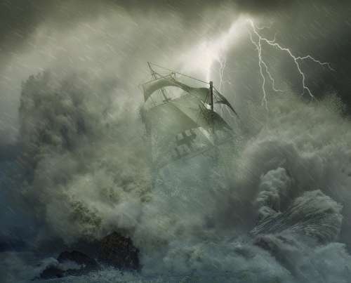Photoshop Photo Montage Fantasy Sailboat Storm Sea