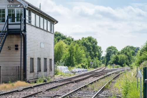 Railway Signalbox Train Rails Rail Tracks