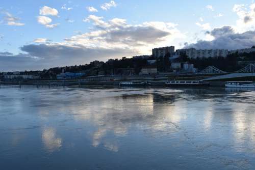 Rhone Mirror Barge Lyon Cloud Confluence River