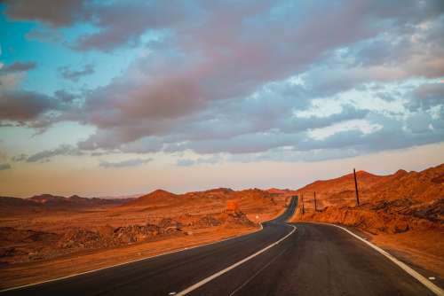 Road Sunset Desert Landscape Away Nature Sky