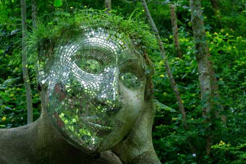 Sculpture Plant Mirror Green Face Art Stone
