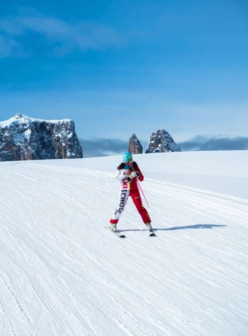Ski School Skiers Snow Mobile Phone Winter Runway