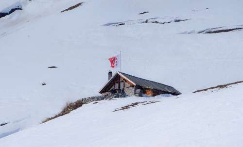 Snow Chalet Winter House Flag Valais Nature