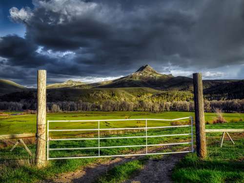 Squaw Mountain Ranch Farm Gate Fence Mood Sky