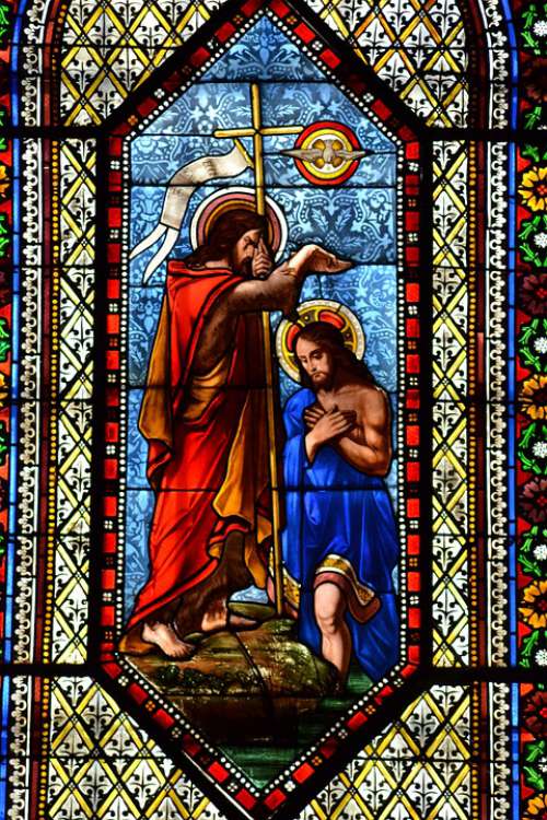 Stained Glass Colorful Baptism Adult Religion
