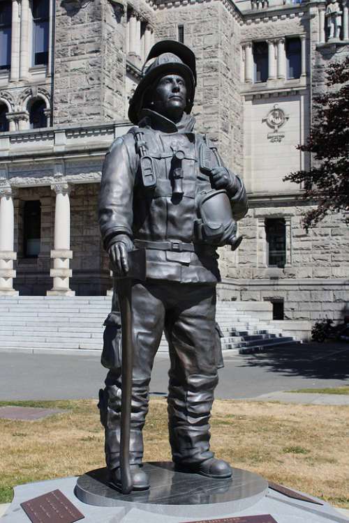 Statue Bronze Fireman British Columbia Canada