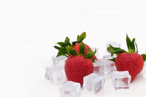 Strawberries Ice Ice Cubes Cool Fresh Fruits