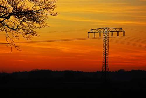 Sunset Strommast Current Energy Electricity Sky