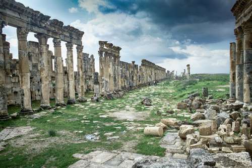 Syria Apamea Roman Ruins Sky Blue Archaeology