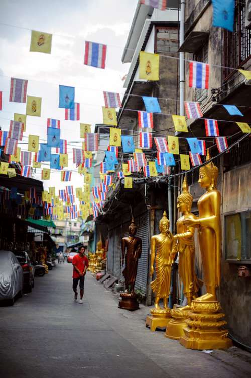 Thailand Street Lane Holiday Flag Man Buddha