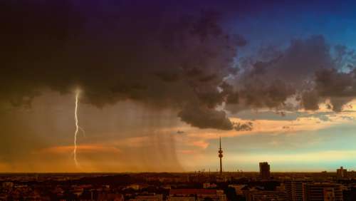 Thunderstorm Munich Clouds Flash Mood Panorama
