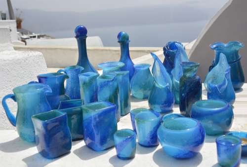 Vases Blue Glass Transparent Colorful Forms