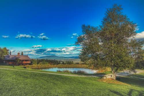 Vermont New England Pond Sky Clouds Landscape