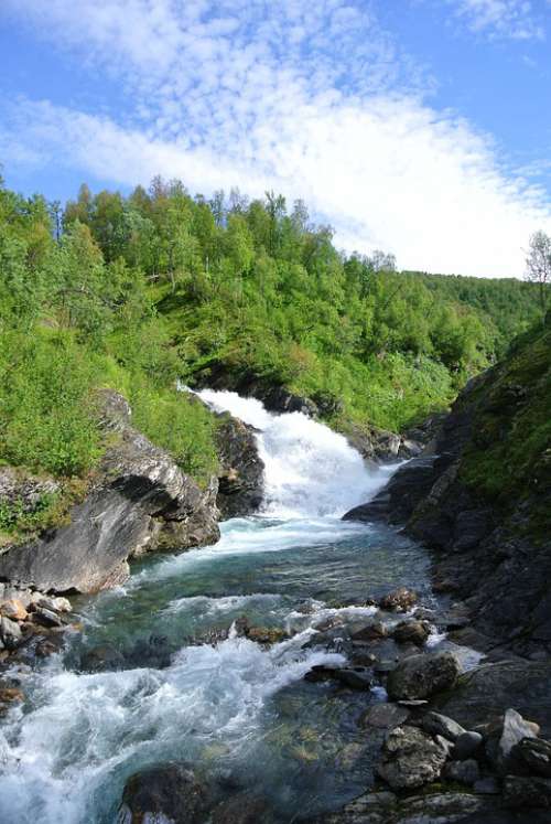 Waterfall Sweden Landscape Nature Bach Flow