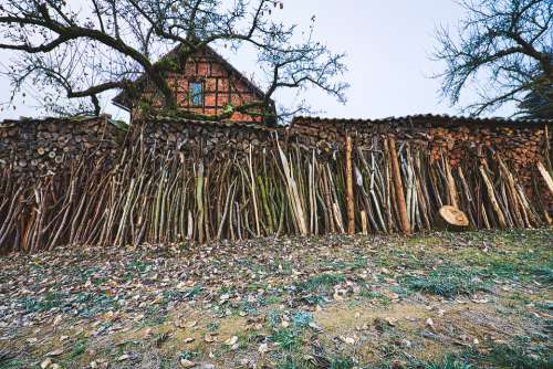 Wood Pile Fence House Stock Background Stack