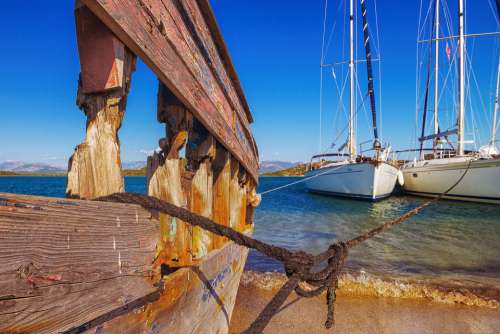 Wreck Yacht Boat Water Sea Sail Moored Berth