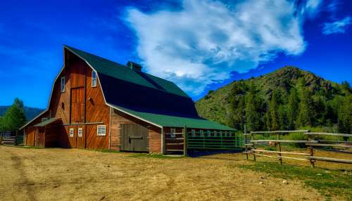 Wyoming America Barn Wooden Mountains Hdr