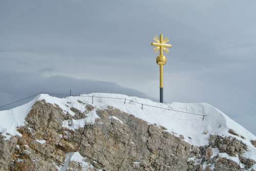 Zugspitze Cross Alpine Summit Mountain Winter