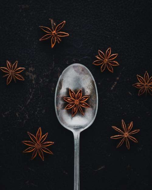 Star anise on a spoon