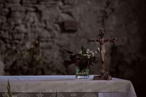 Stone wall church altar