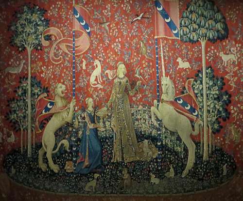 unicorn lady woman lion tapestry