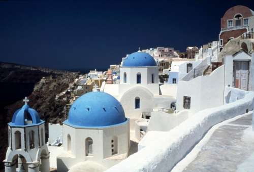 Greece Santorini blue white sky