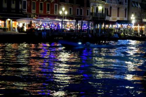 Venice restaurant café night lights