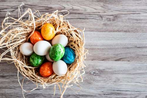 Easter Holidays Eggs and Wooden Background