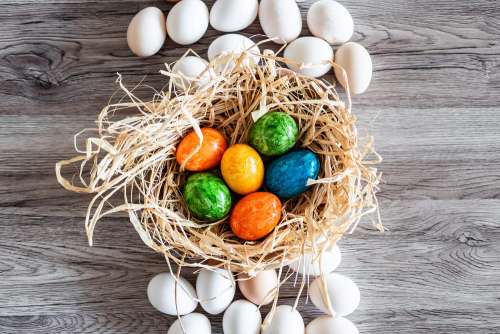 Natural White Eggs and Colored Easter Eggs