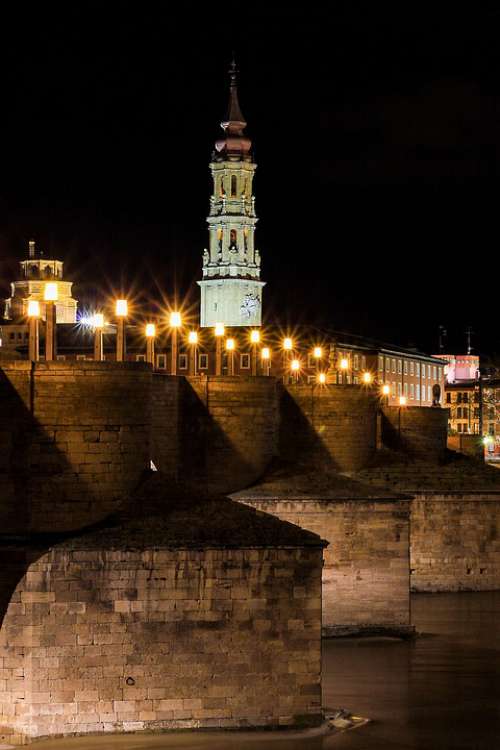 Bridge Night City River Architecture Lights