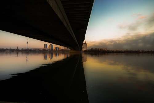 Bridge Sunset River Water Landscape Dusk City
