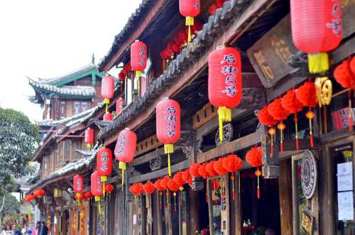 China Tourism Chinese Lamps Red Lijiang Yunan