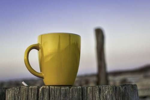 Cup Yellow Beach Coffee Tea Drink Evening Break