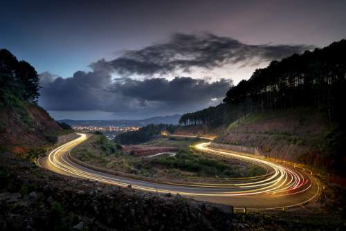 Dalat Vietnam Street Airport Mountain Night Light