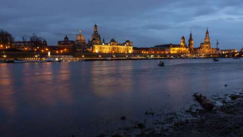 Dresden Elbe River Architecture Frauenkirche Night