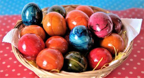 Easter Basket With Colorful Eggs Blue Basket Easter