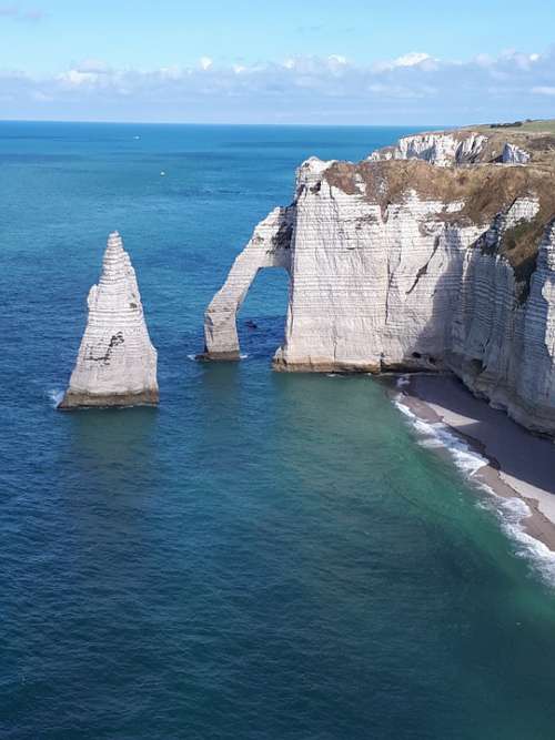 Etretat Normandy Sea France Landscape Beach Cliff
