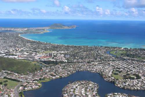 Flight Shore Village Hawaii Landscape Sky Bluesky