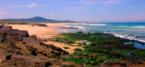 Galicia Waves Sea Beach Costa Spain Landscape